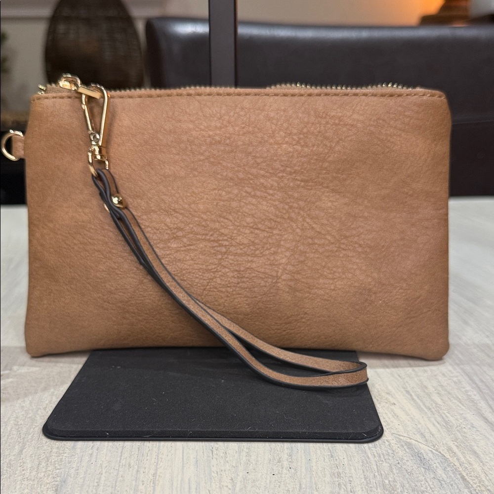 Tan Leather Wristlet Clutch